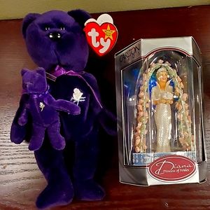 Lady Diana ornament and beanie bear with a replica beanie hand made lady d bear